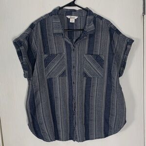 Natural Reflections Textured Stipe Pattern Button Down Boho Shirt Size XL